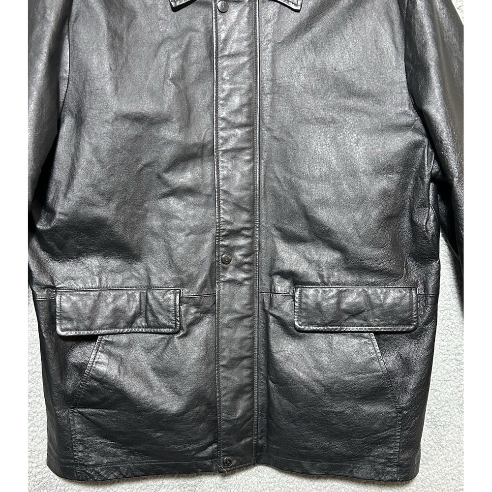 Seventh Ave Black Leather Utility Jacket Mens‎ Size Medium Chore Workwear Biker - Picture 2 of 9